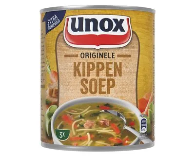 voorkant Unox kippensoep blik