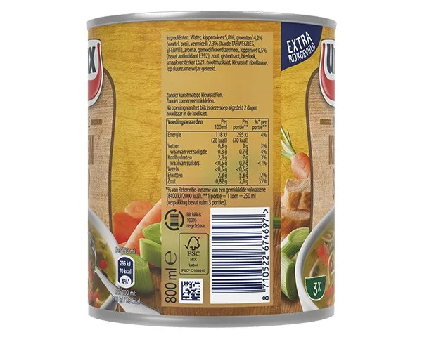 zijkant unox kippensoep blik