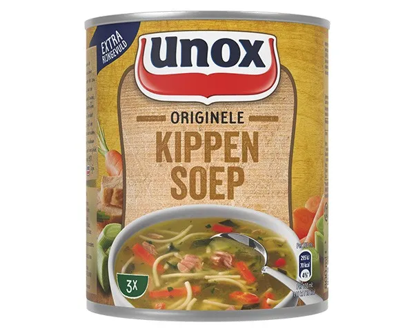 voorkant Unox kippensoep blik