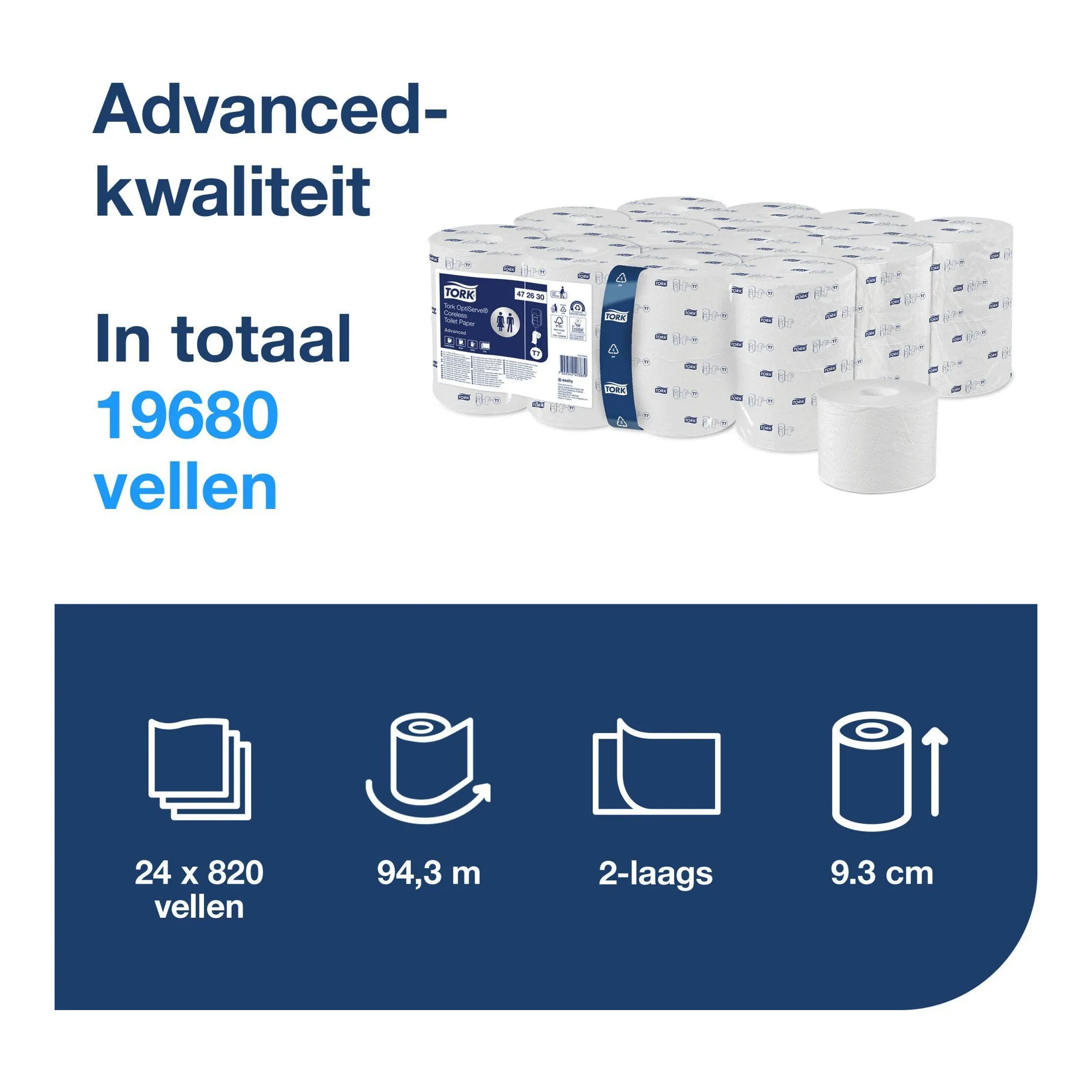 Tork Hulsloos Mid-size Toiletpapier 2-laags Wit T7 Advanced (24x900 vel)
