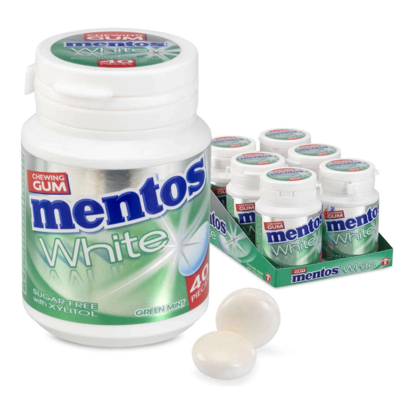 Mentos Kauwgom White Green Mint Bottle (6x 40 stuks)