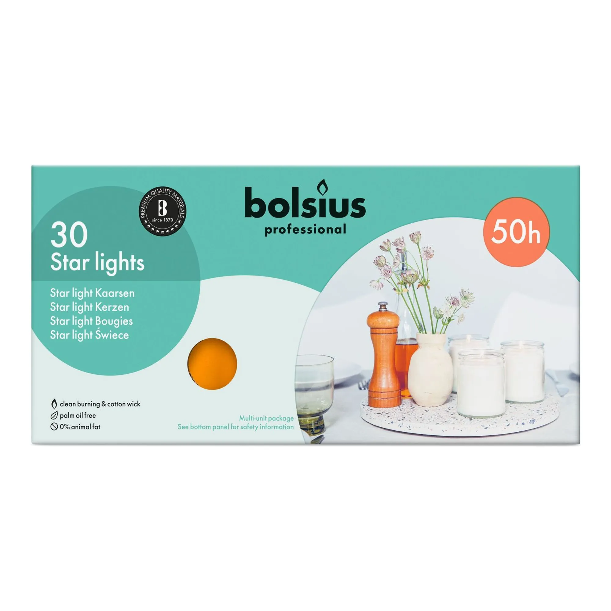 Bolsius Starlights Amber Ø68x82 mm 50 uur (30 stuks)