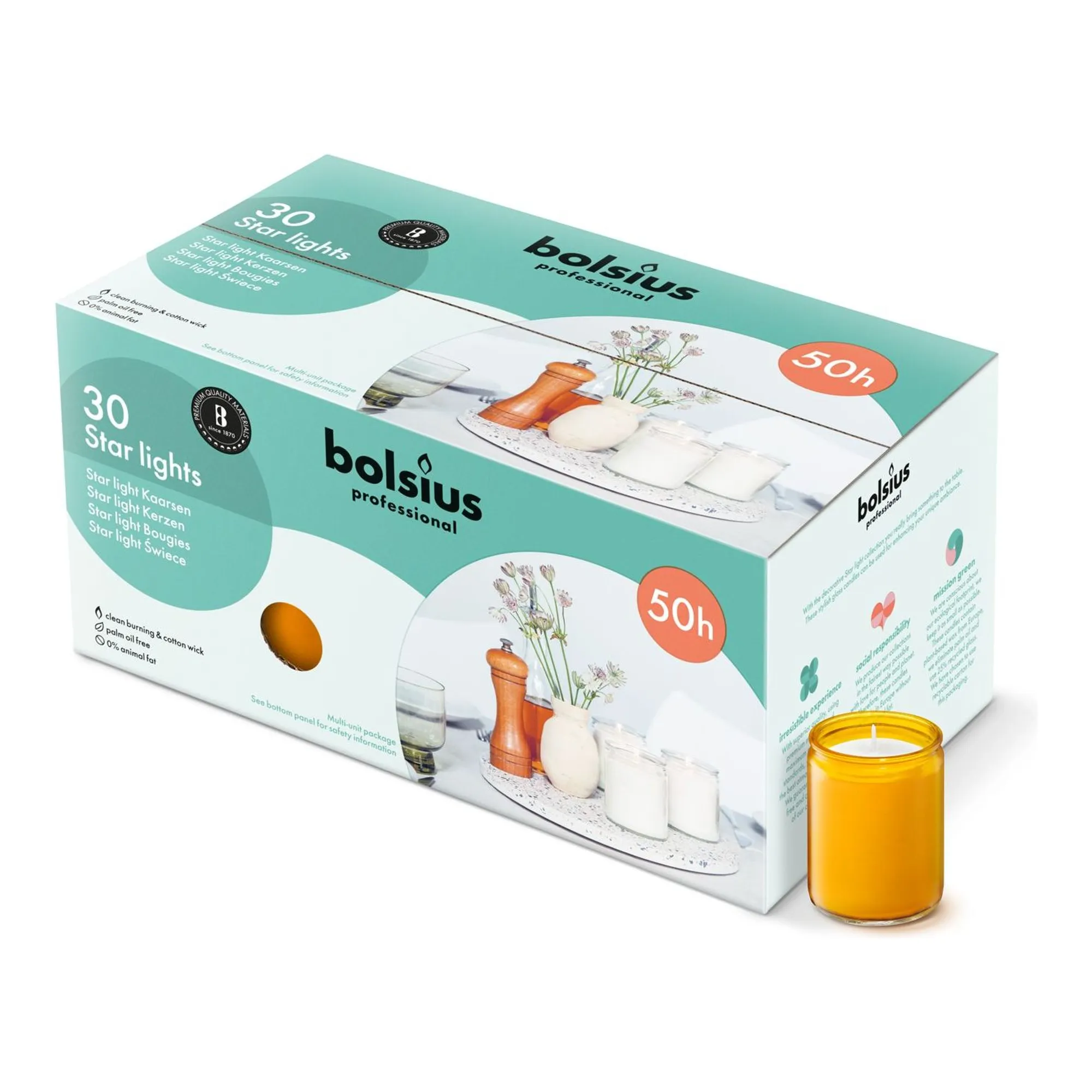 Bolsius Starlights Amber Ø68x82 mm 50 uur (30 stuks)