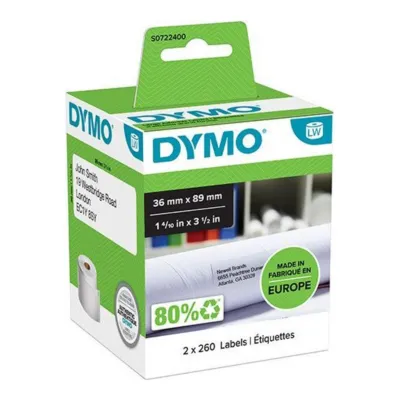 Dymo etiketten LabelWriter ft 89 x 36 mm, wit (2x 260 stuks)