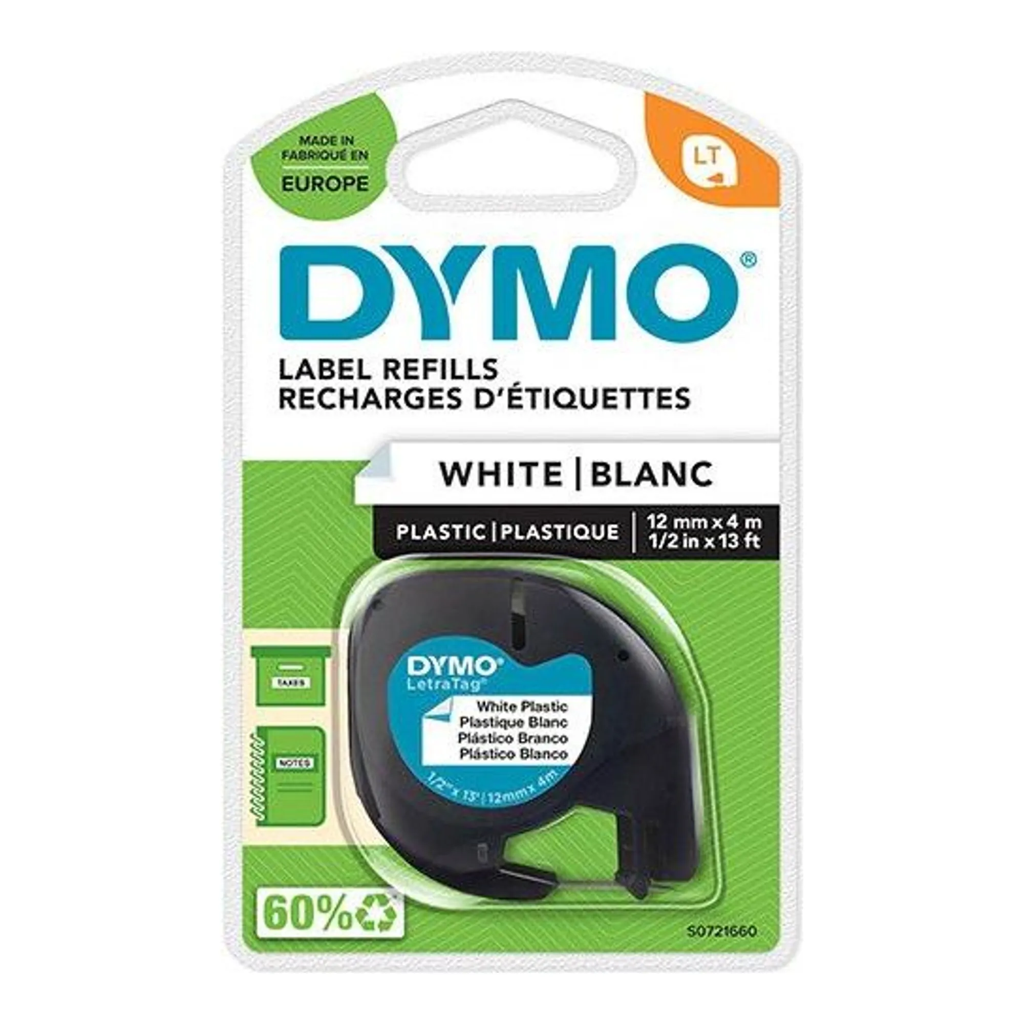 Dymo LetraTAG tape plastic wit (12mm x 4m)