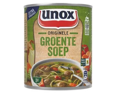 Voorkant unox groentesoep blik