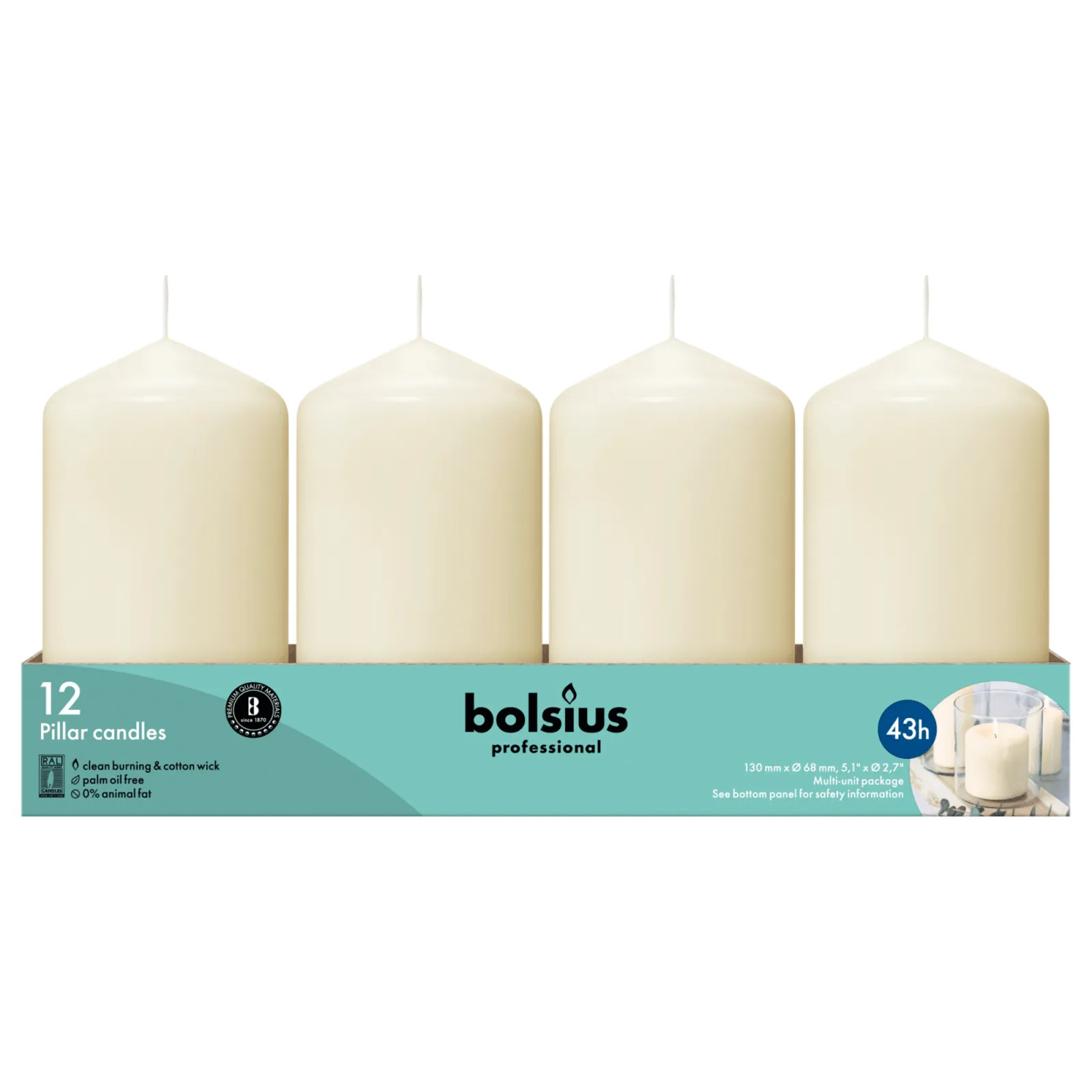 Bolsius Professional Stompkaars Ivoor Ø68x130 mm 43 uur (12 stuks) - Afbeelding 3