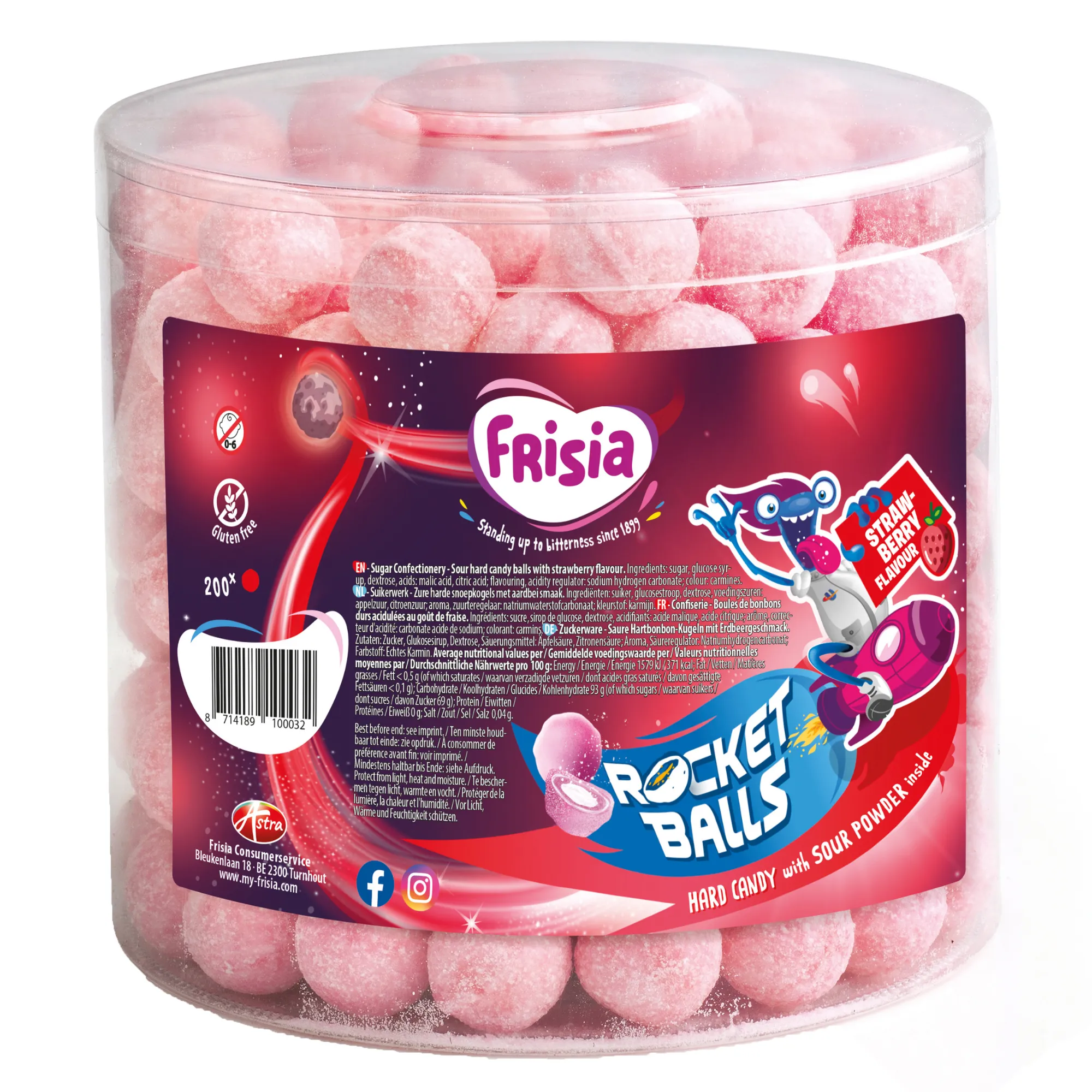 Frisia Rocket Balls Zure Kogels Aardbei (200 stuks)