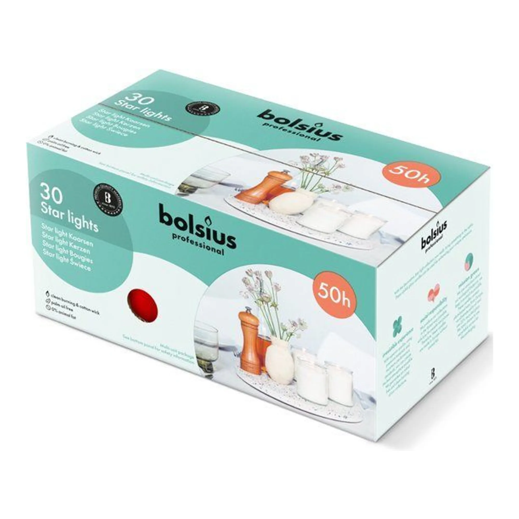 Bolsius Starlights Rood Ø68x82 mm 50 uur (30 stuks)