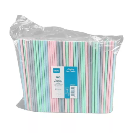 Drinkrietje papier pastel FSC 20cm x 6mm (500 stuks)