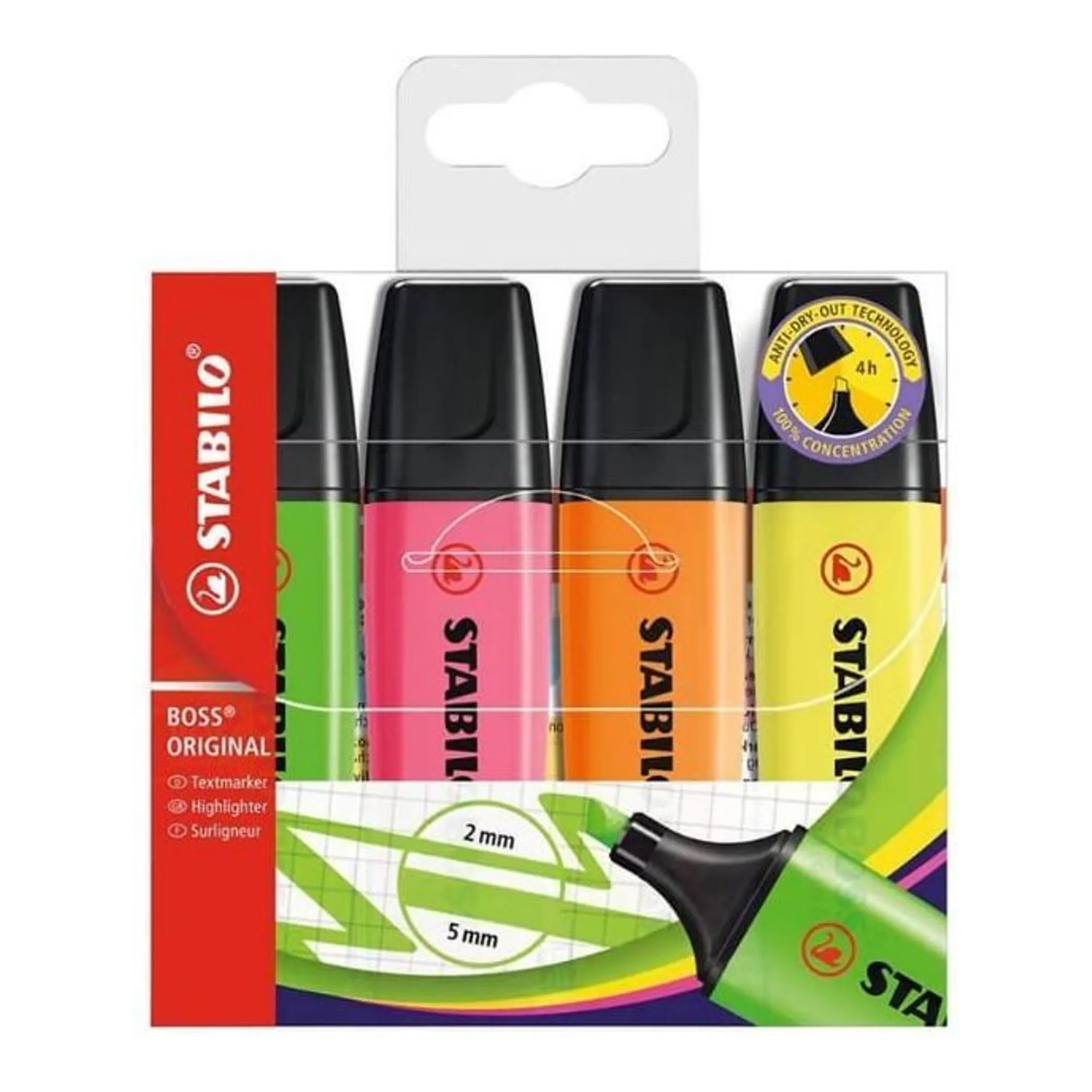 STABILO BOSS ORIGINAL markeerstift, etui van (4 stuks)