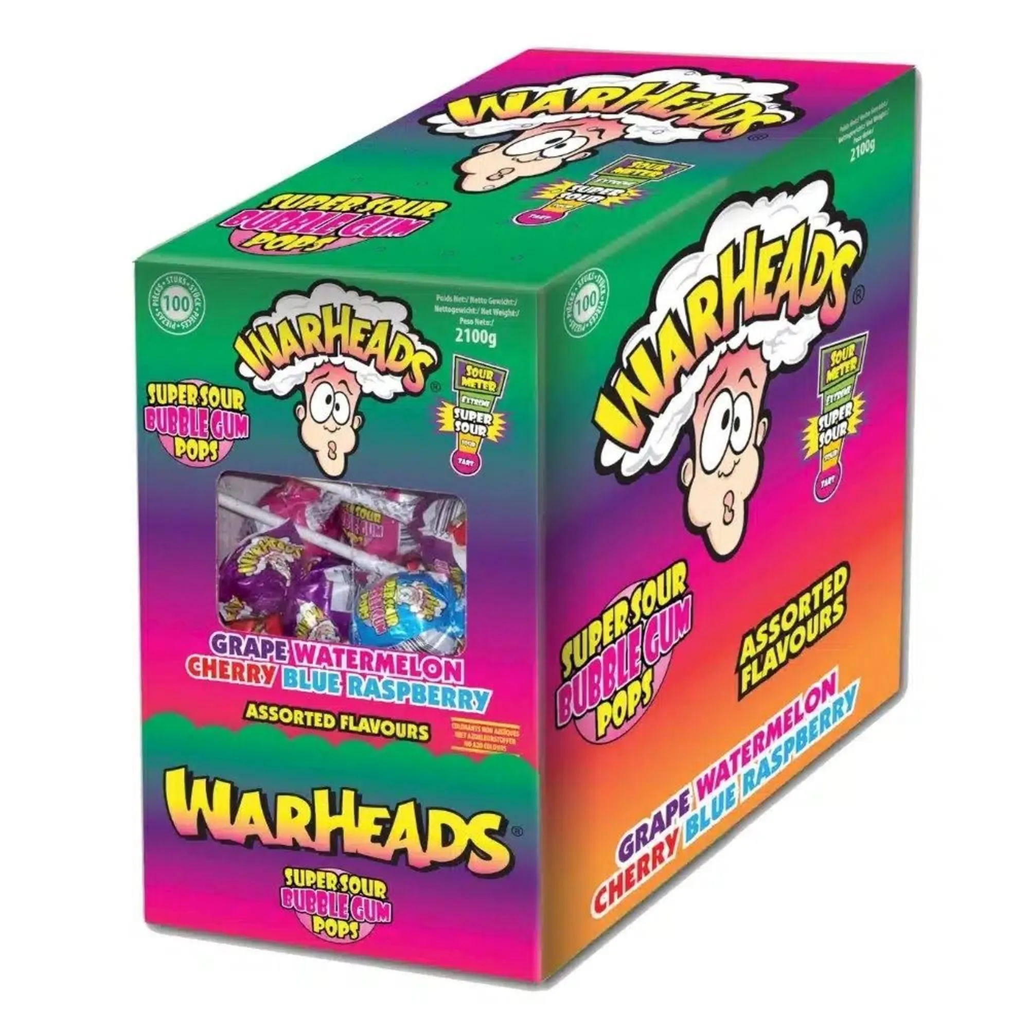 Warheads Super Sour Bubblegum Pops (100 stuks) - Afbeelding 2