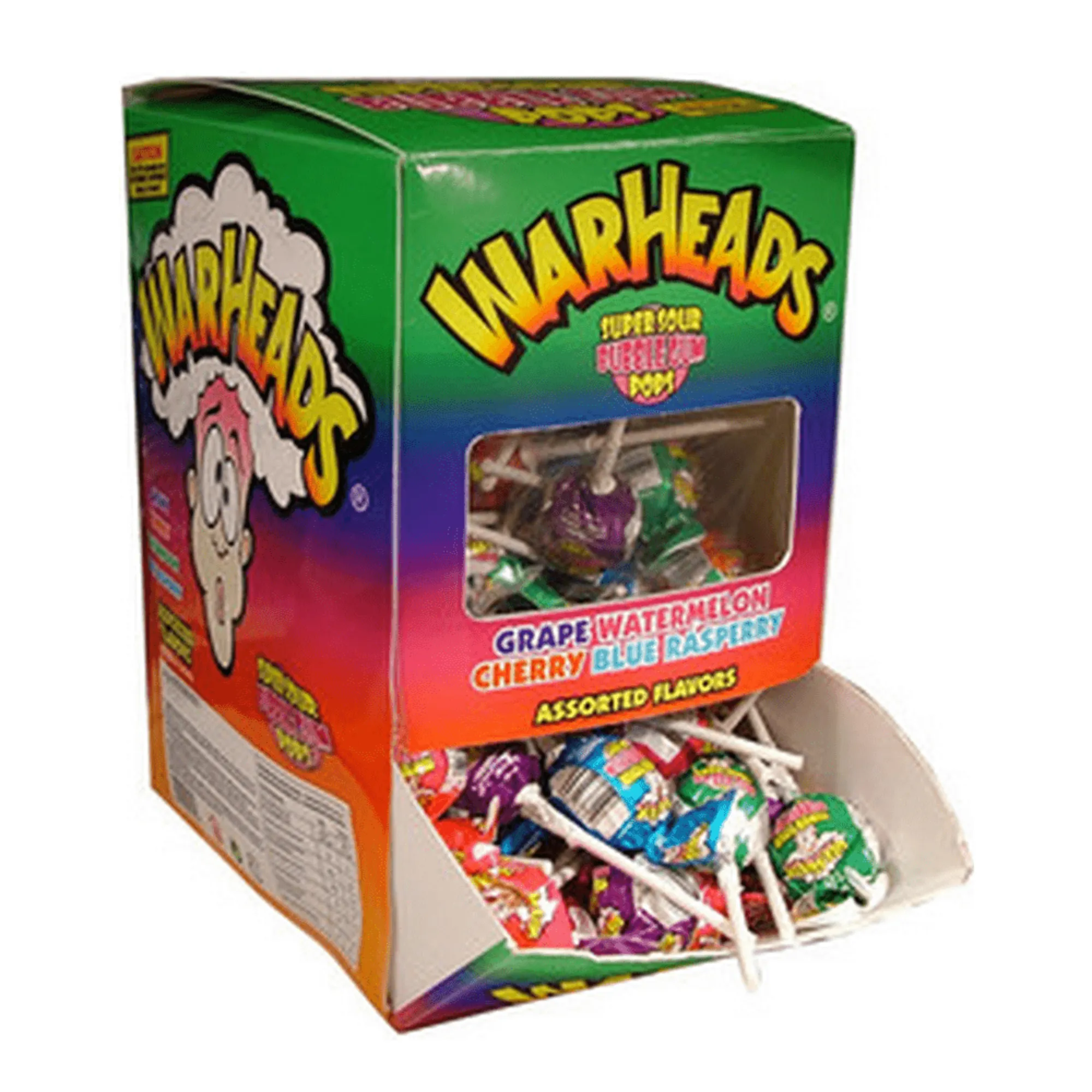 Warheads Super Sour Bubblegum Pops (100 stuks)
