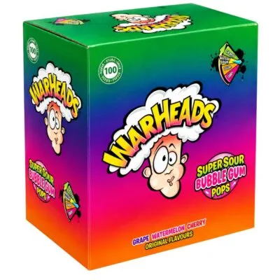 Warheads Super Sour Bubblegum Pops (100 stuks)