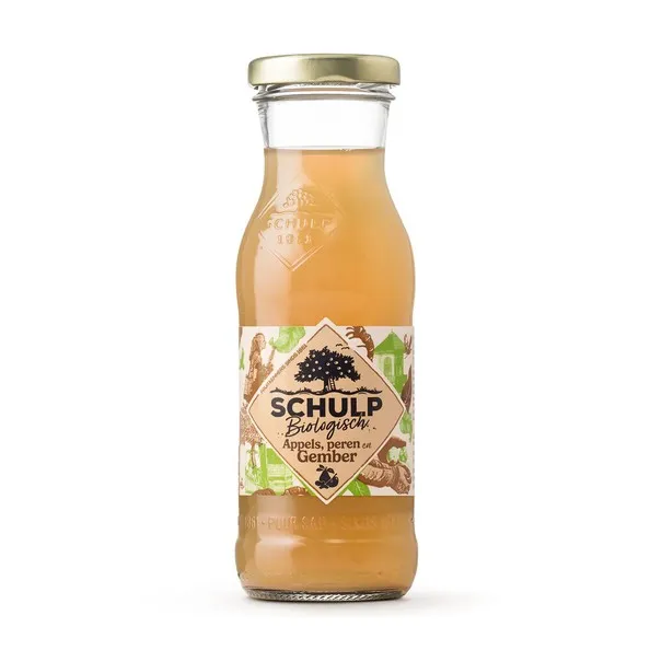Schulp biologische appel, peer & gembersap flesje (15x 20cl)