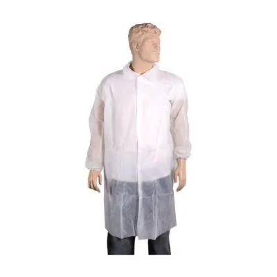 Non woven bezoekersjas met drukknopen L wit (50 stuks)