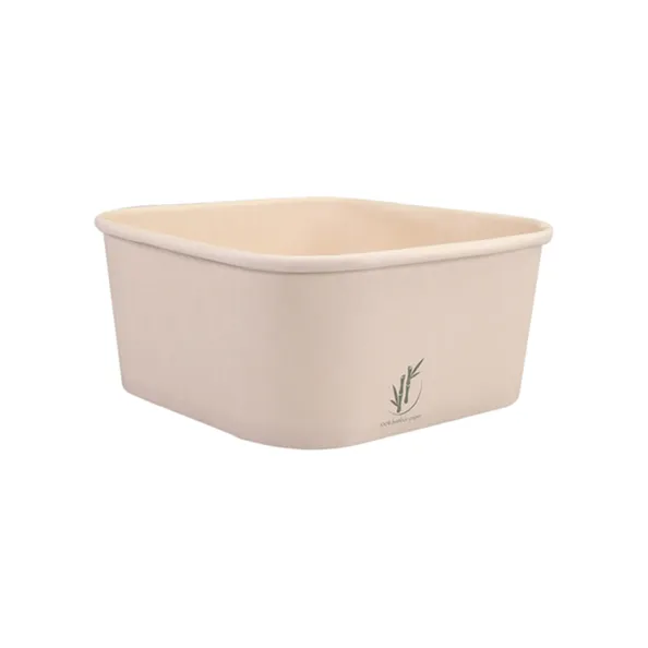 Saladebak bamboepapier vierkant + deksel pet (25x 1.25ltr)