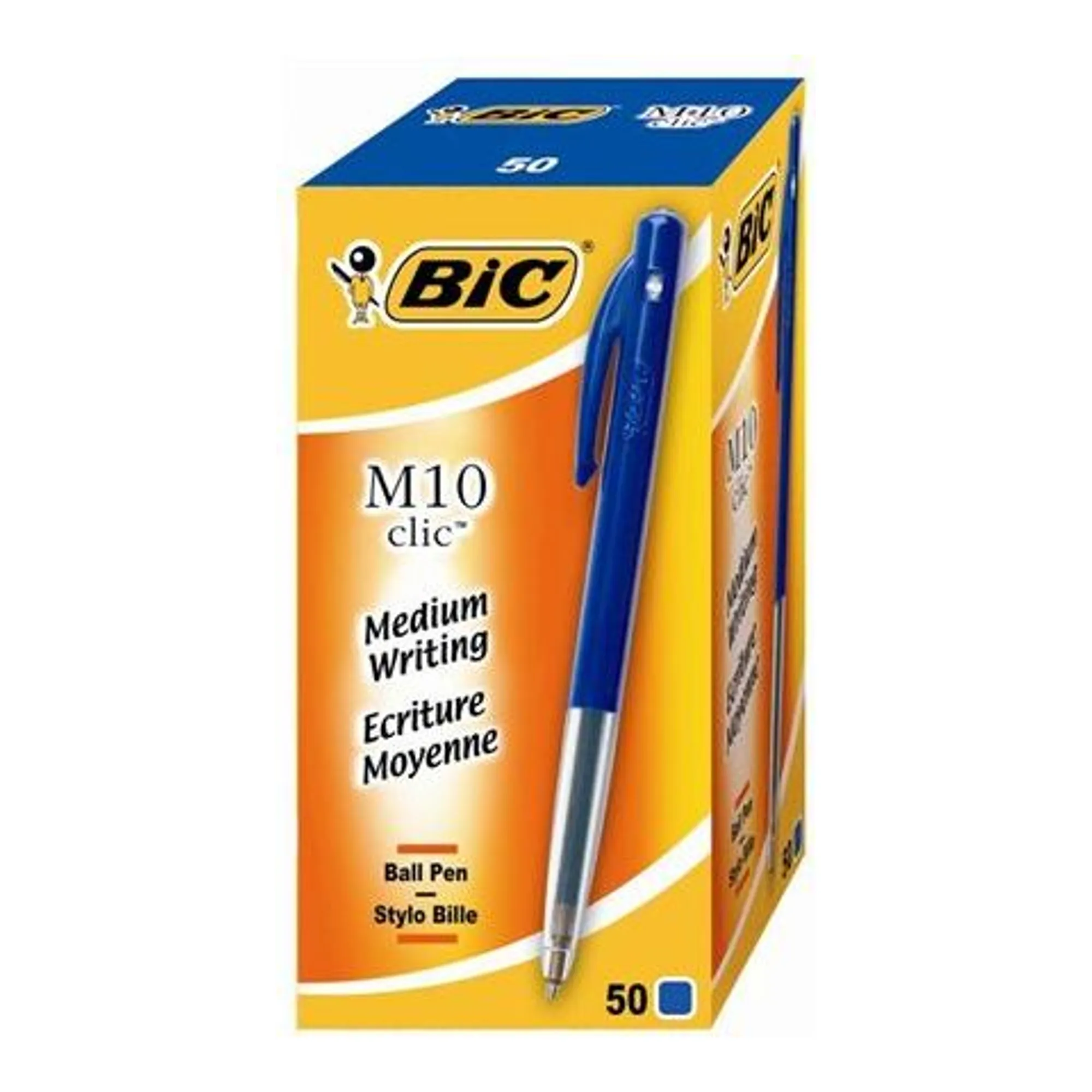 Bic Balpen M10 Clic, 0,4 mm, Medium Punt, Blauw (50 stuks)