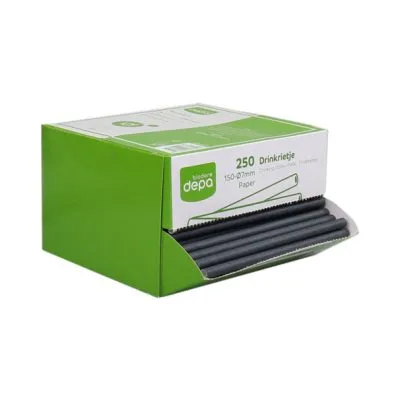 Biodore Drinkrietje Zwart Papier 150x7mm (250 stuks)