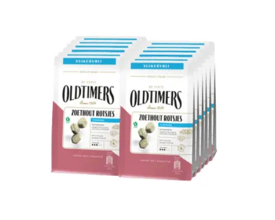 Oldtimers Zoethout Rotsjes Suikervrij Zakje (12x100gr)