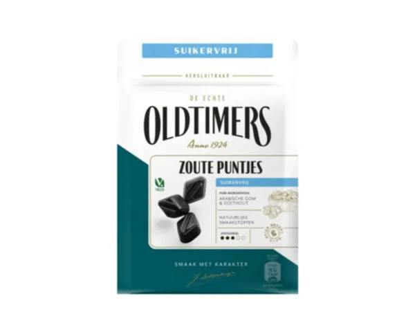 Oldtimers Zoute Puntjes Suikervrij Zakje (12x100gr)