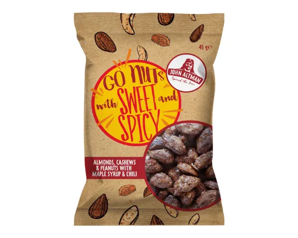 John Altman Mixed Nuts Maple Syrup Chilli Zakje (12x45gr)