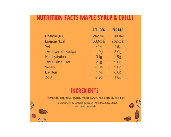 John Altman Mixed Nuts Maple Syrup Chilli Zakje (12x45gr)