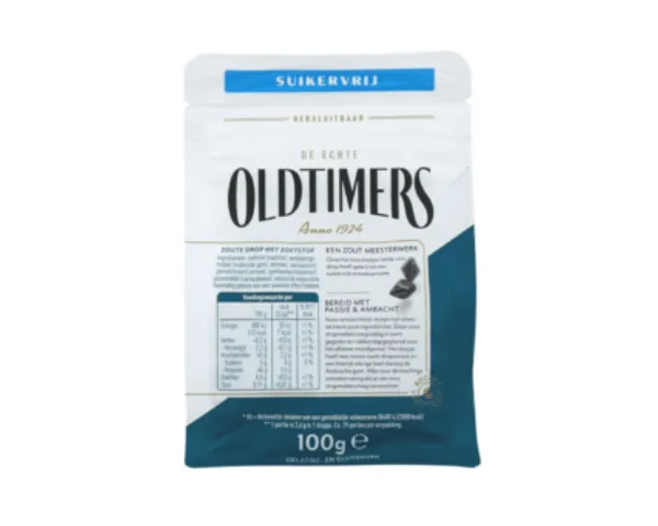 Oldtimers Zoute Puntjes Suikervrij Zakje (12x100gr)