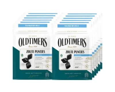 Oldtimers Zoute Puntjes Suikervrij Zakje (12x100gr)