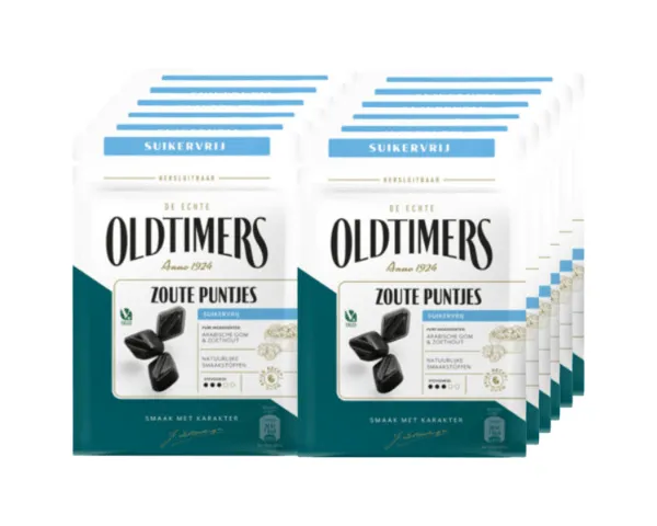 Oldtimers Zoute Puntjes Suikervrij Zakje (12x100gr)