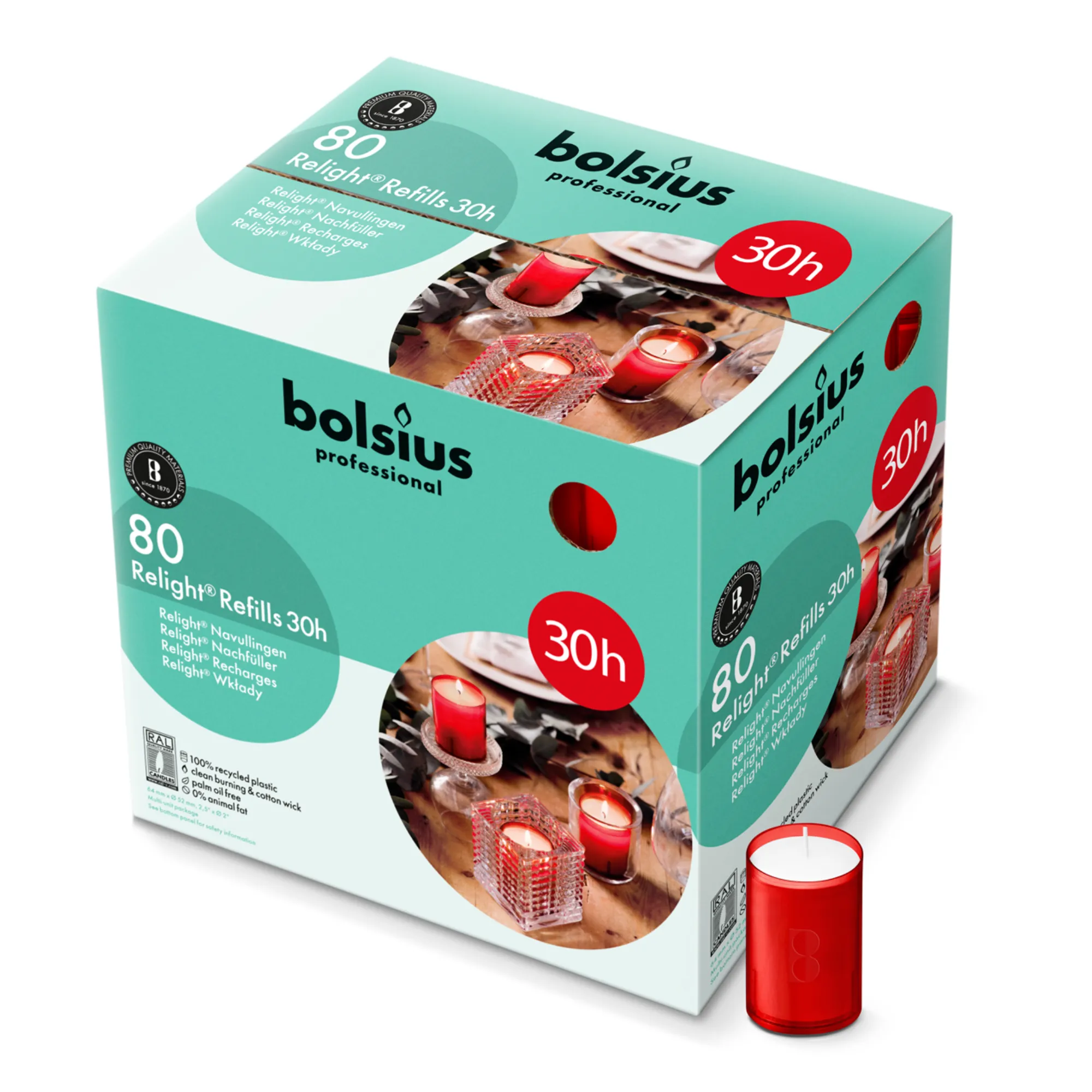 Bolsius Relight Navulling Rood 30 uur (80 stuks)