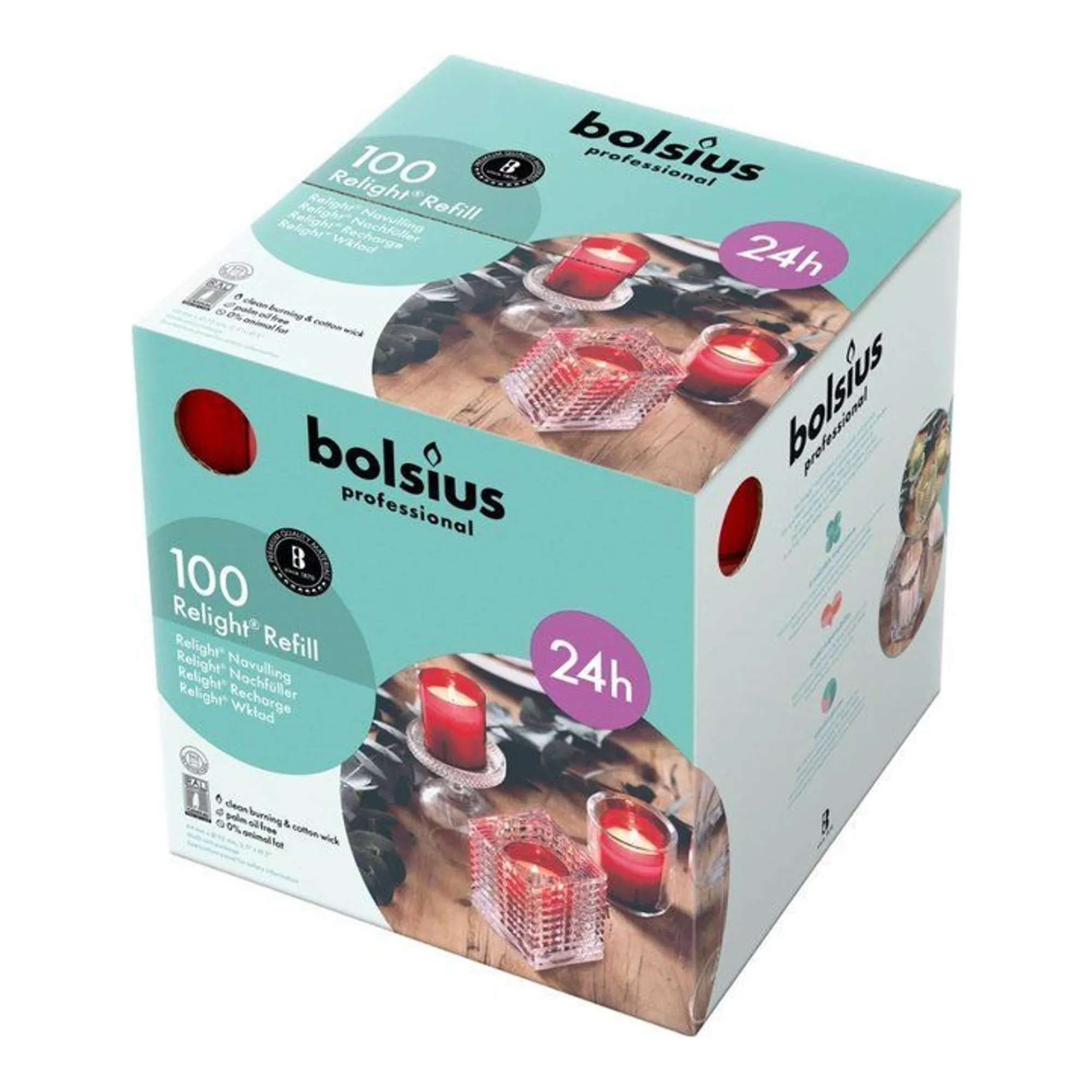 Bolsius Relight Navulling Rood Ø52x64 mm 24 uur (100 stuks)