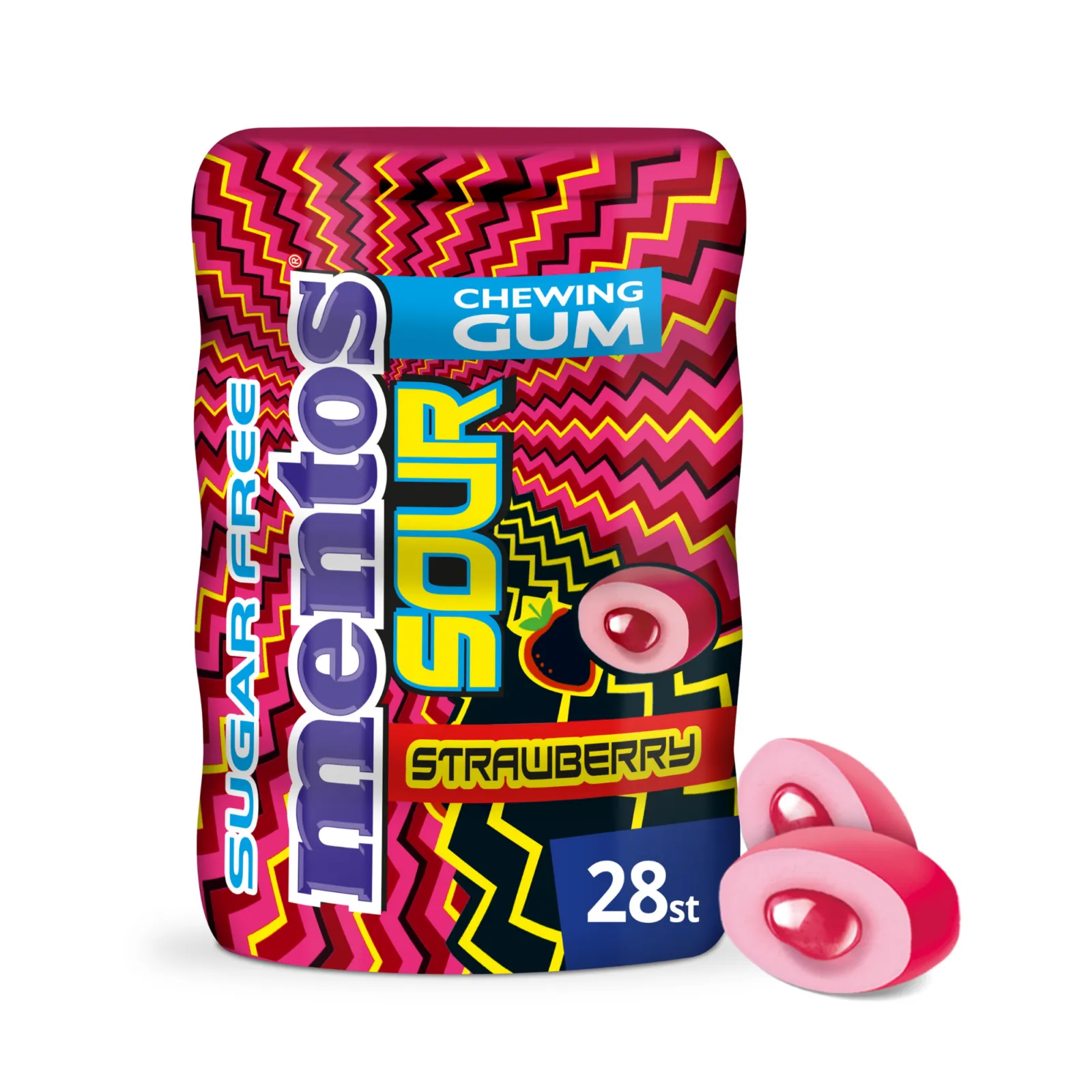 Mentos Kauwgom Sour Strawberry Pot (10x 28 stuks)