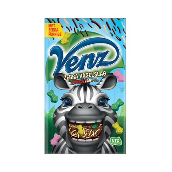 Venz chocoladehagelslag zebra puur/vanille 380 gr