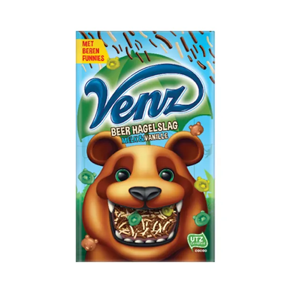 Venz chocoladehagelslag beer melk/vanille 380 gr