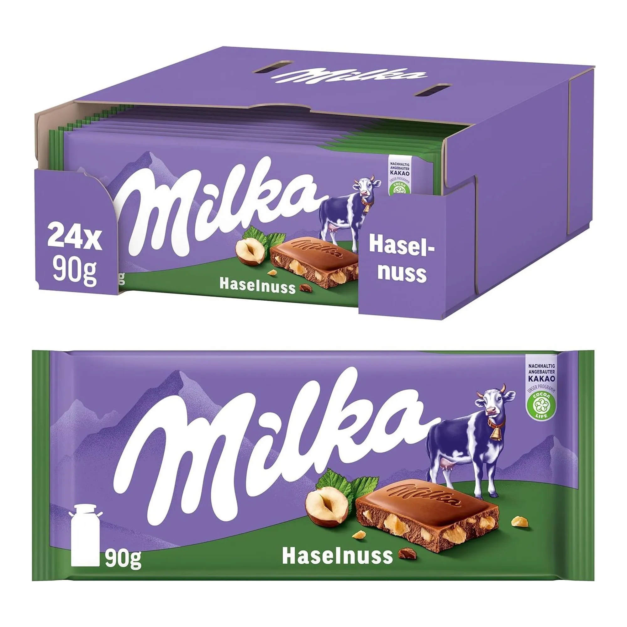 Milka Gebroken Noot Flowpack (24x 90gr)