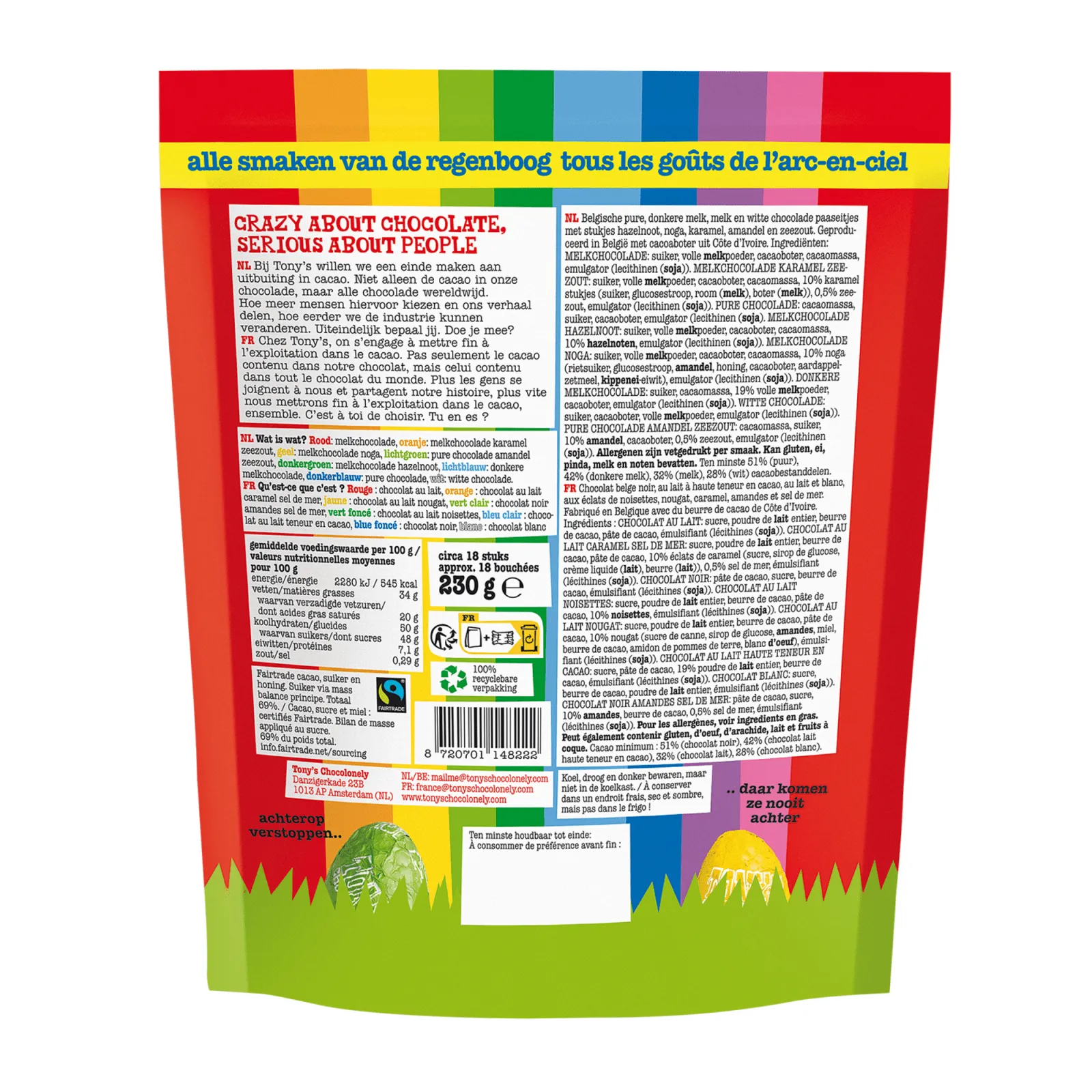 Tony's Chocolonely Paas Pouch mix (24x 230 gram) achterkant