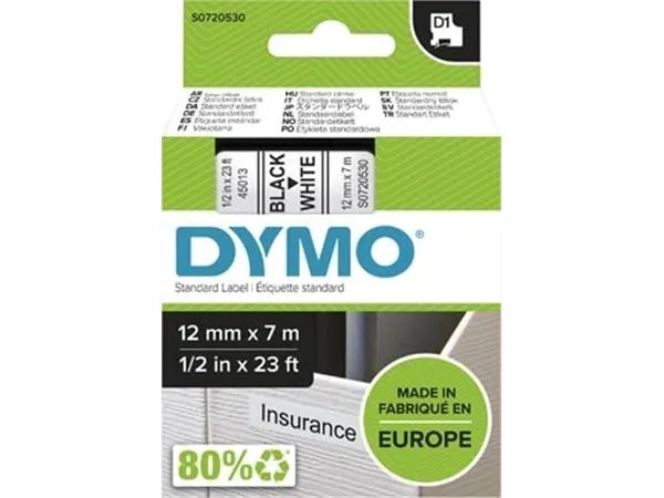 Dymo D1 tape, zwart op wit (12mm x 7m)