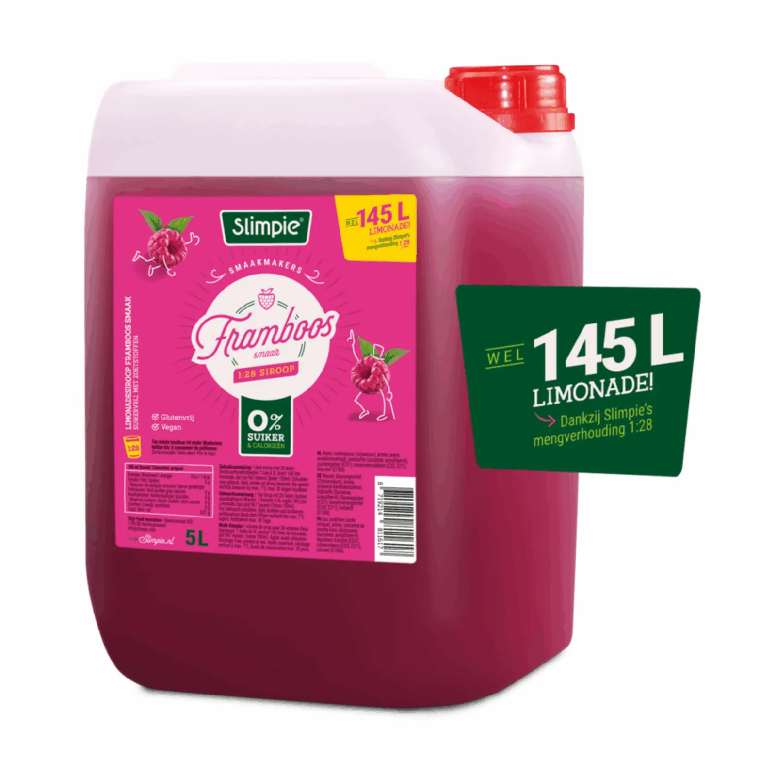 Slimpie Limonadesiroop Framboos Suikervrij kan (5 liter)
