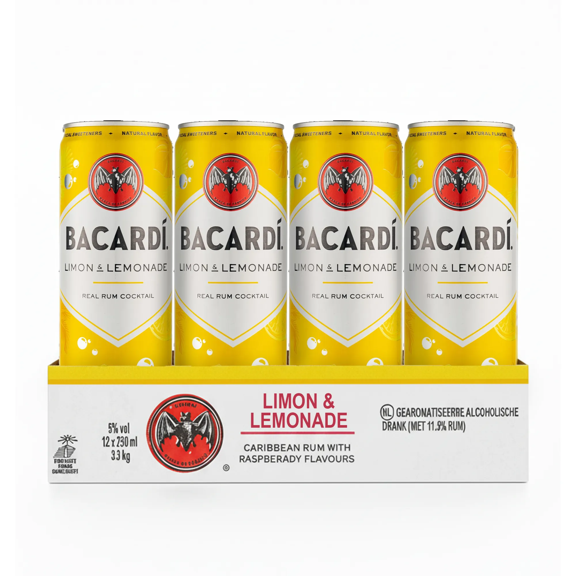 Bacardi Limon & Lemonade blik (12x 25cl) blik en tray