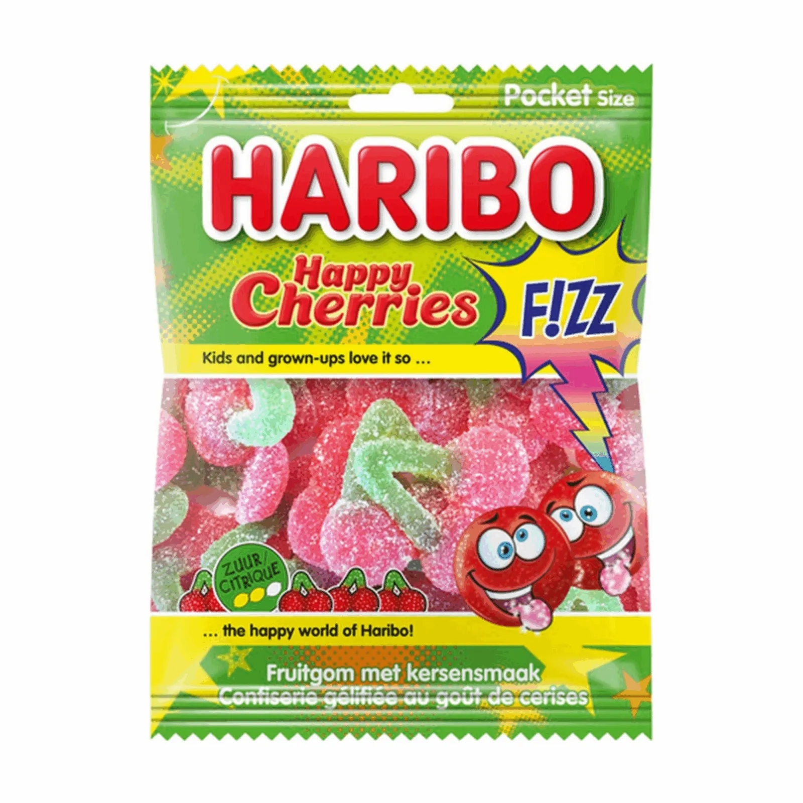 Haribo happy cherries F!ZZ zakje (28x 70gr)