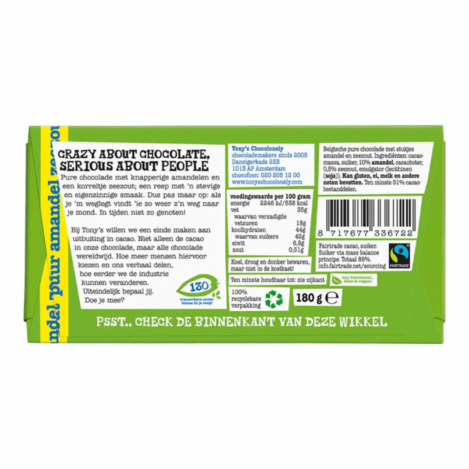 Tony’s Chocolonely Reep Pure Chocolade Amandel & Zeezout (15x 180gr)