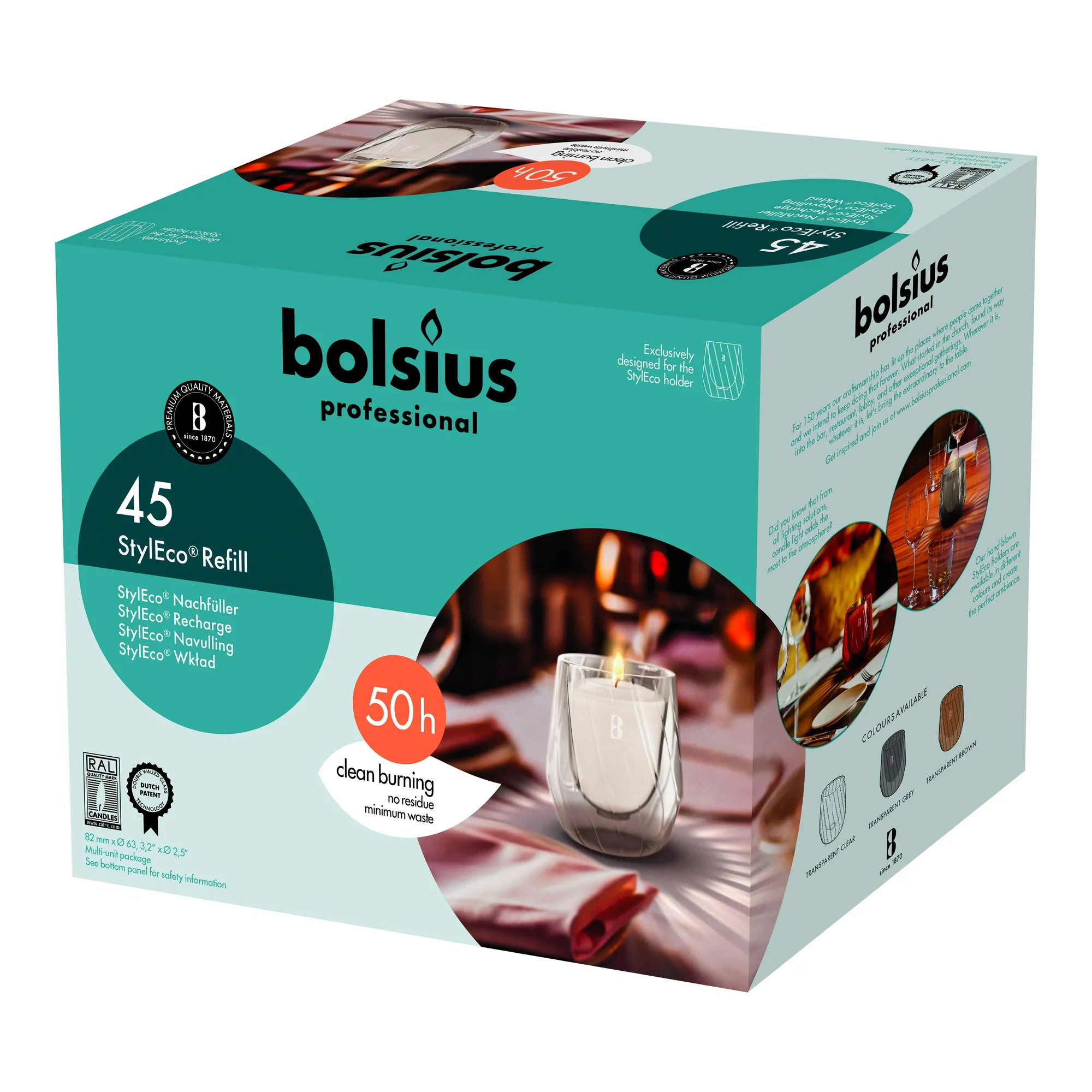 Bolsius Styleco Navulling Ø63x82 mm 50 uur (45 stuks)