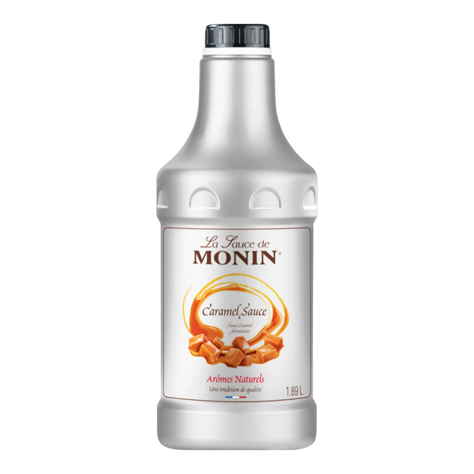 Fles Monin caramel grijs topping voorkant