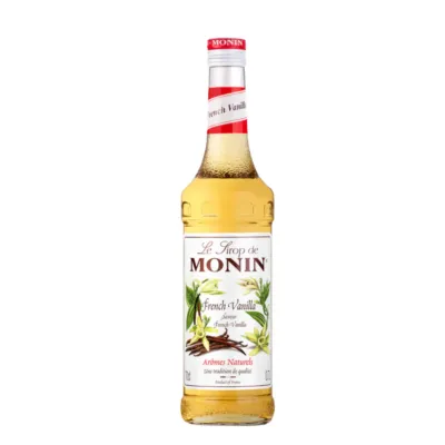 Gele oranje fles monin siroop voorkant