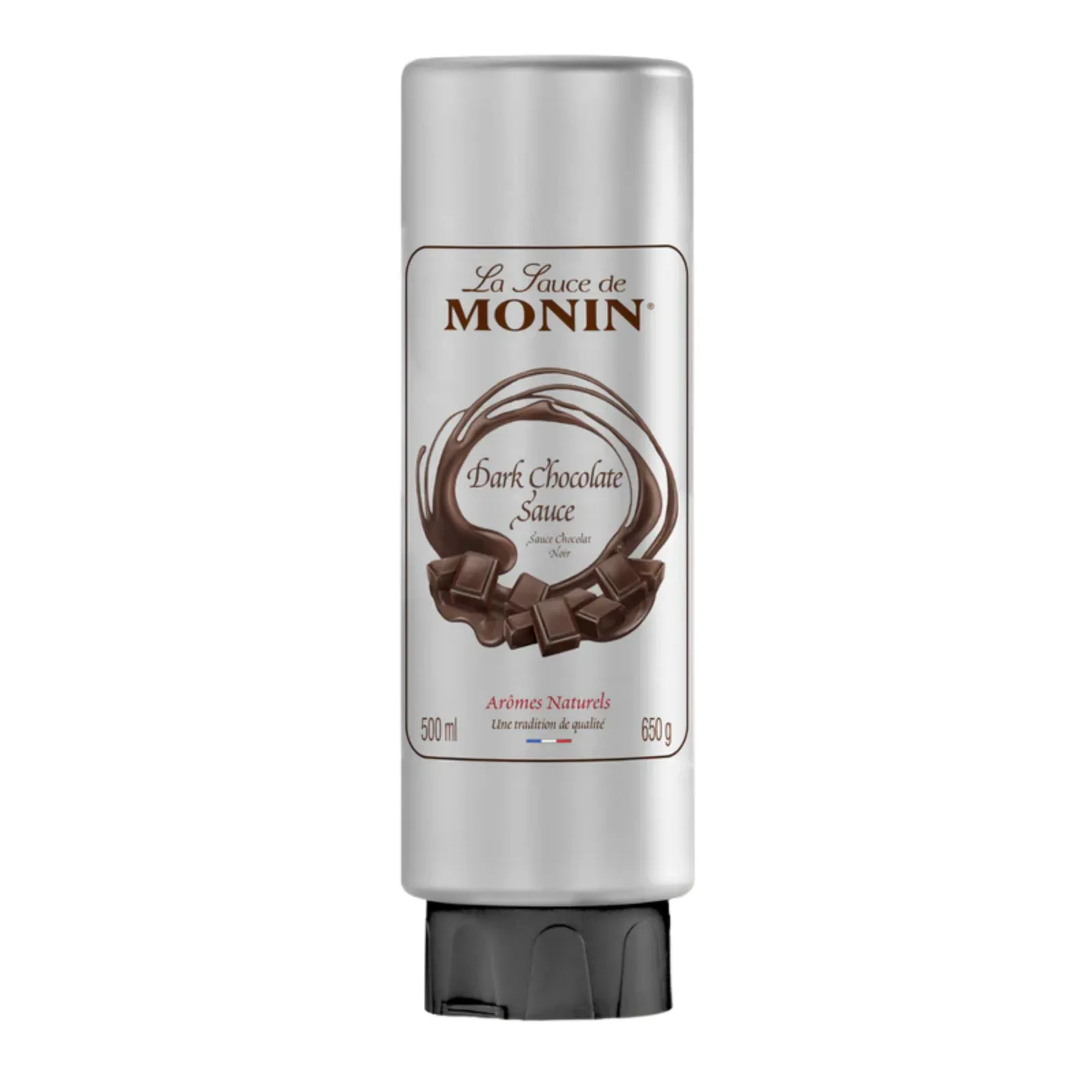 Fles topping dessertsaus Monin chocolade voorkant