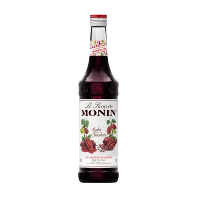 Rode fles Monin chocolade voorkant