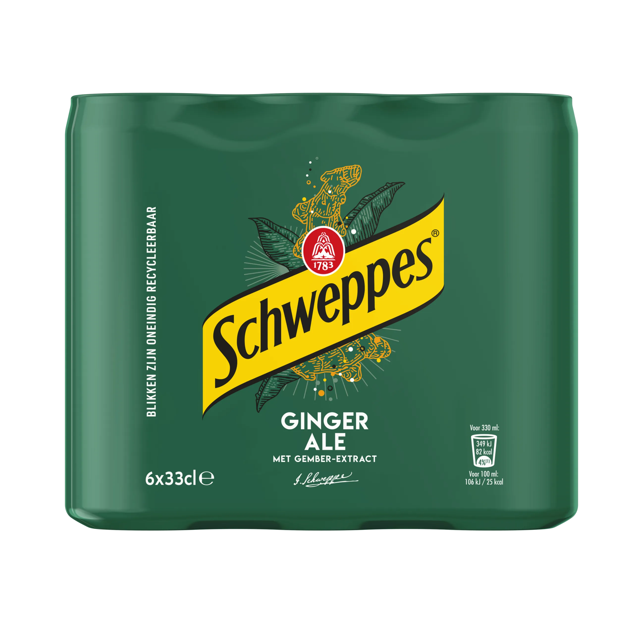 6-pack blikjes schweppes voorkant groen