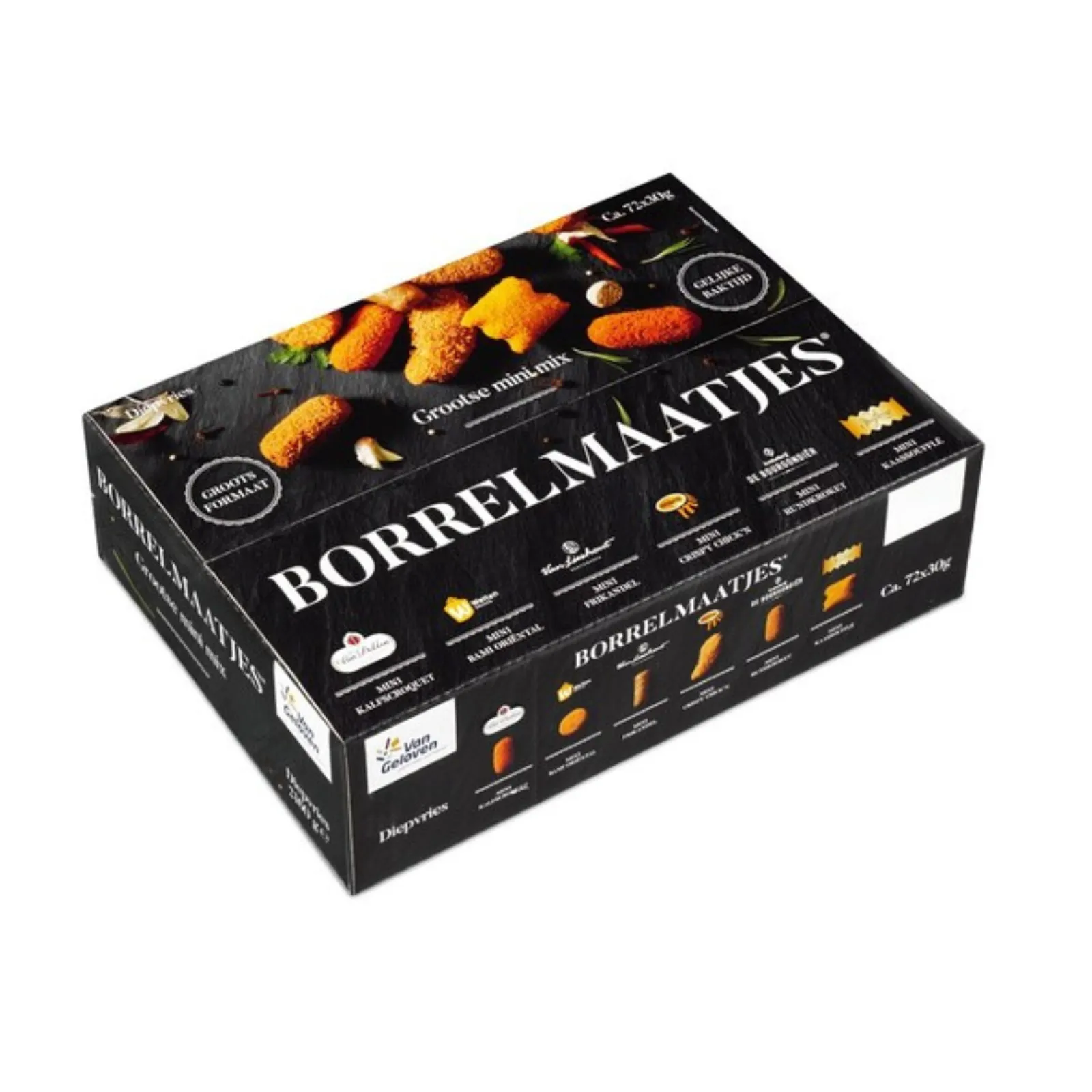 Borrelmaatjes borrelhapjes doos voorkant styaand
