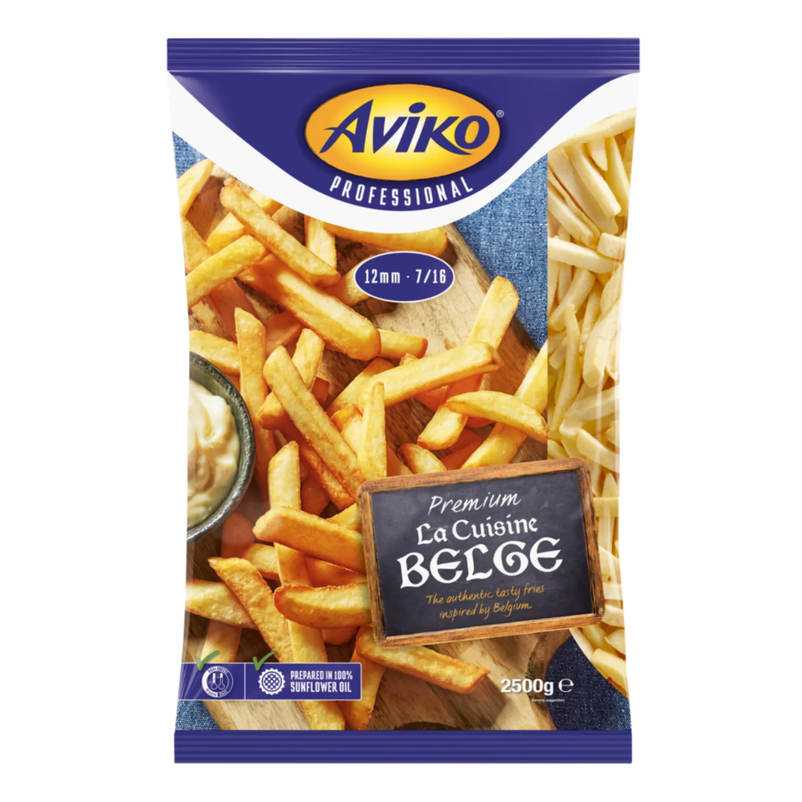 Zak patat friet voorkant belge Aviko